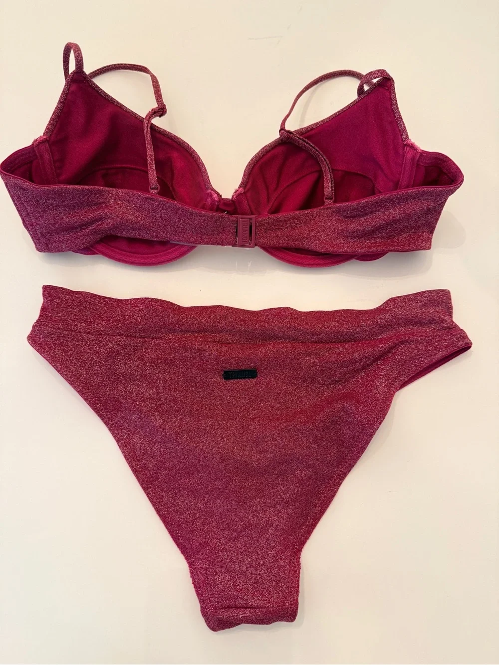 triangl swimwear Red Shimmery Bikini Top with Black Tag